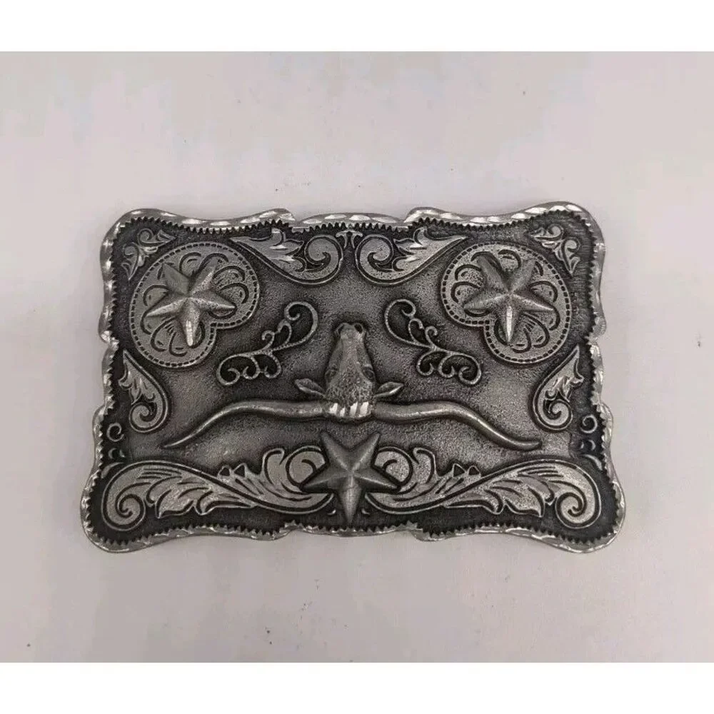 Western Legends Lone Star Long Horn Silver Tone Belt Buckle